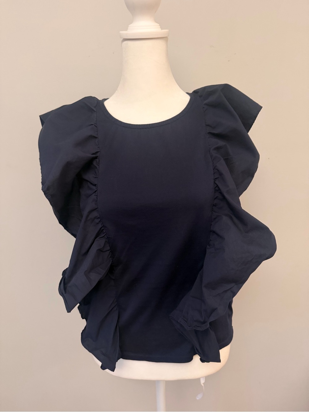 J. Crew Navy Ruffle Sleeve Women's Top